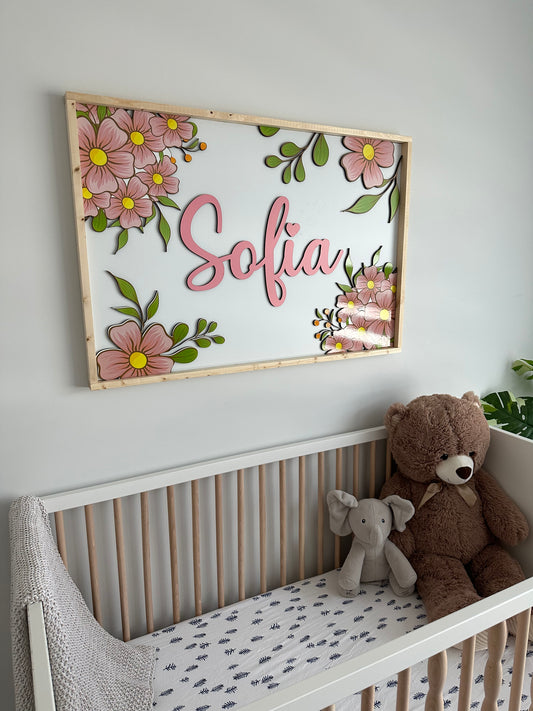 3D Flower Nursery Name Sign