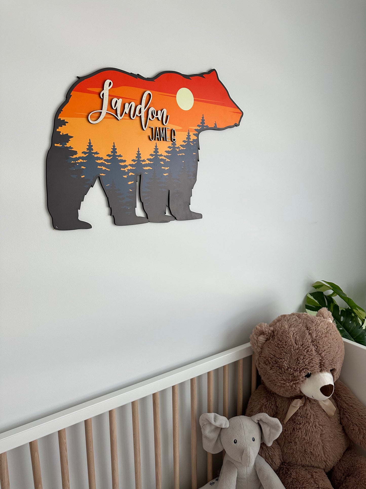 Custom Bear Wood Nursery Name, Personalized Baby Gift, Toddler Birthday Gift, Baby Shower Birthday Boy Girl Kid Room Decor Gift, Bear sign