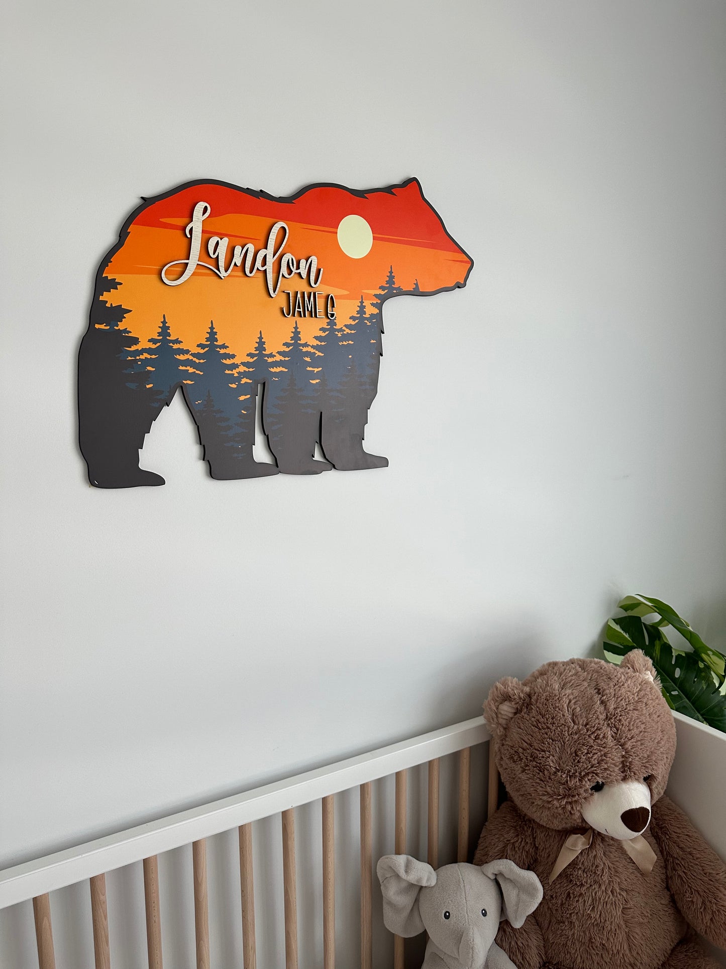 Custom Bear Wood Nursery Name, Personalized Baby Gift, Toddler Birthday Gift, Baby Shower Birthday Boy Girl Kid Room Decor Gift, Bear sign