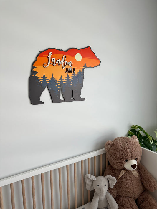 Custom Bear Wood Nursery Name, Personalized Baby Gift, Toddler Birthday Gift, Baby Shower Birthday Boy Girl Kid Room Decor Gift, Bear sign